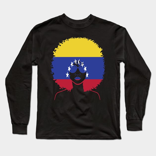 Venezuela Venezuelan Girl Melanin Black Afro Natural Hair Melanin Queen Flag Long Sleeve T-Shirt by familycuteycom